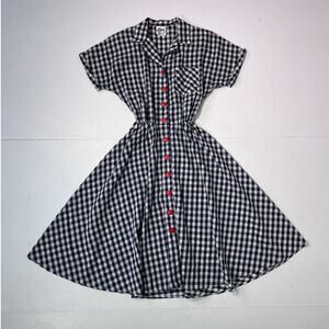 Vintage 80s Gingham Collared Button Up Dress / Sz XS / Western Retro Pin Up
